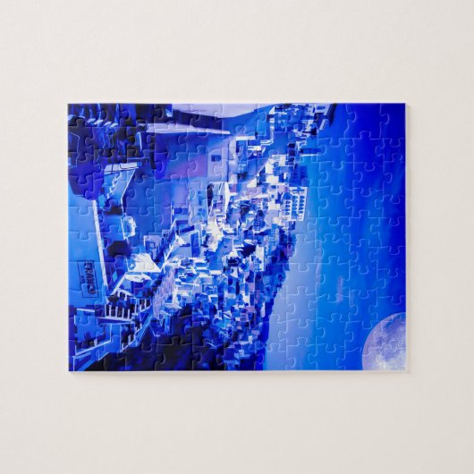 Blue Moon Over Fira Santorini Legpuzzel (Horizontaal)