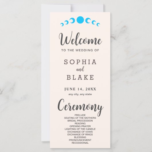 Blue Moon Phases Seashell bruiloft programma (Voorkant)