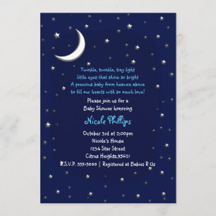 Blue Moon & Stars Celestial Baby shower Invitation Kaart