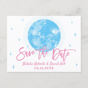 Blue Moon & Stars Celestial Wedding Save the Date Aankondigingskaart
