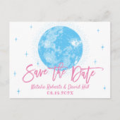 Blue Moon & Stars Celestial Wedding Save the Date Aankondigingskaart (Voorkant)
