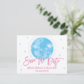 Blue Moon & Stars Celestial Wedding Save the Date Aankondigingskaart (Staand voorkant)