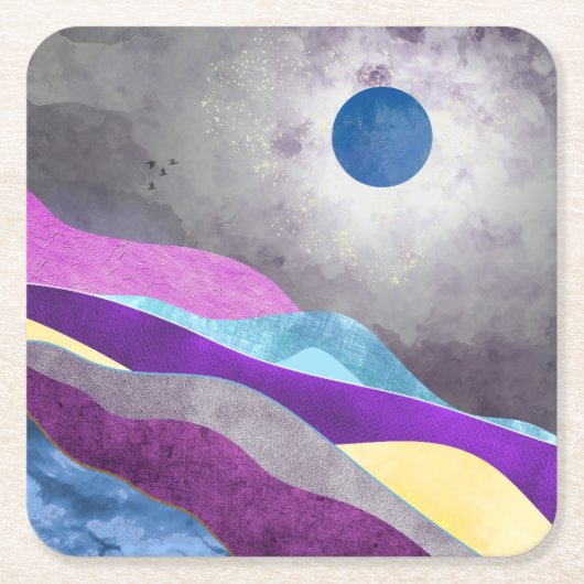 Blue Moon Vierkante Kartonnen Onderzetter (Voorkant)