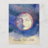 Blue Moon Waterverf Schattige Witchy Celestial Briefkaart (Voorkant)