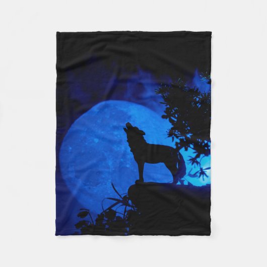 Blue Moon Wolf Fleece Blanket Deken (Voorkant)