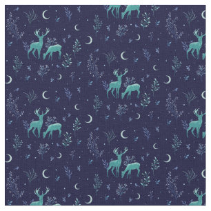 Blue Moonlit Deer Stof