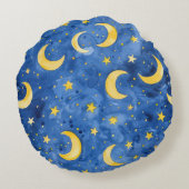 Blue Moons Gold Stars Rond Kussen (Achterkant)