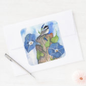 Blue Morning Glories en Chickade Vierkante Sticker (Envelop)
