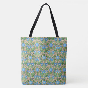 Blue Morning Glory Bloemen op Taupe Draagtas