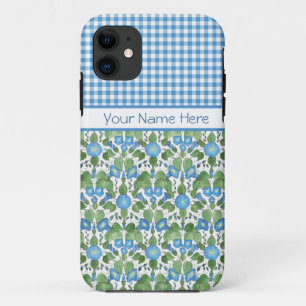 Blue Morning Glory en Gingham iPhone 5/5s Hoesje