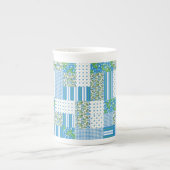 Blue Morning Glory Faux Patchwork Bone China Mok (Voorkant)