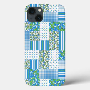 Blue Morning Glory Faux Patchwork coque ipad
