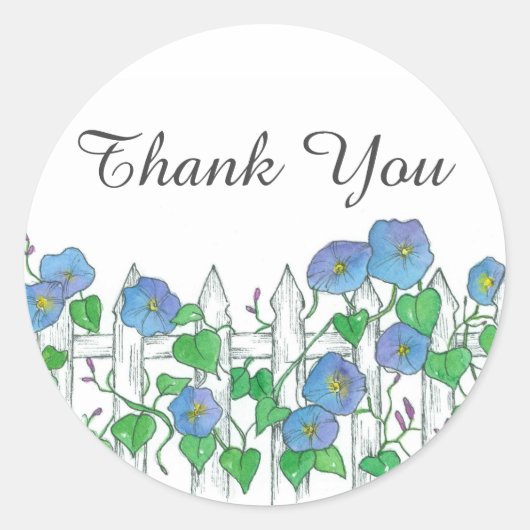 Blue Morning Glory Flowers Hartelijk dank Ronde Sticker (Voorkant)