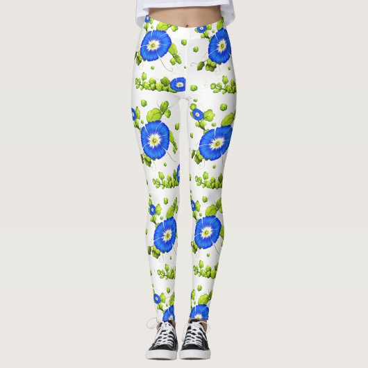 Blue Morning Glory Flowers Patroon Leggings (Voorkant)