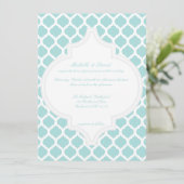 Blue Moroccan Pattern Wedding Invitations Kaart (Staand voorkant)