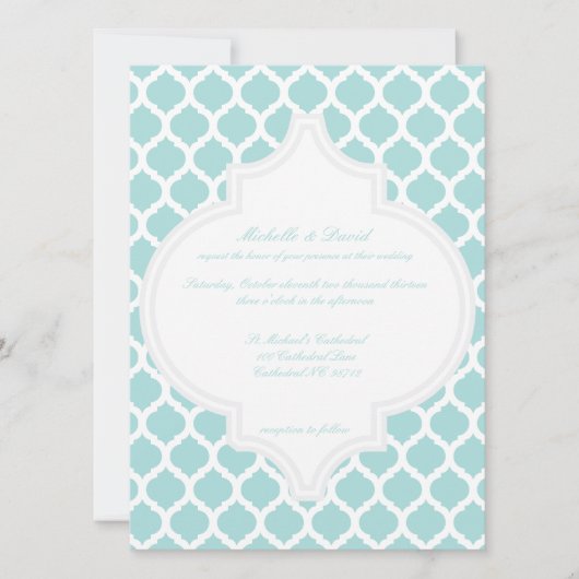 Blue Moroccan Pattern Wedding Invitations Kaart (Voorkant)