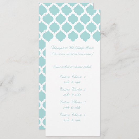 Blue Moroccan Pattern Wedding Menus Menu (Voorkant / Achterkant)
