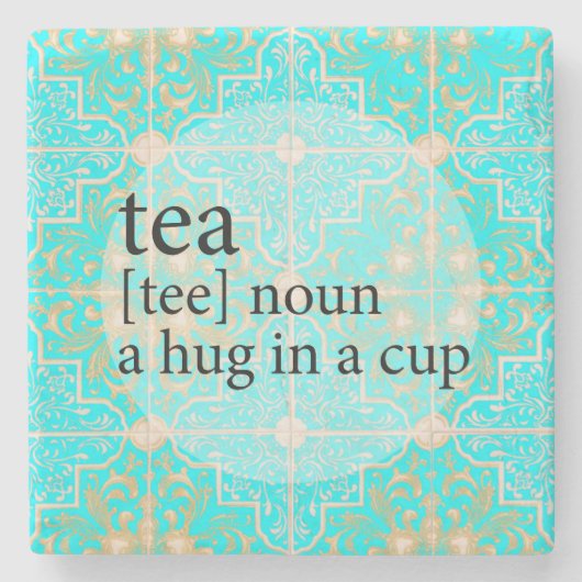 Blue Moroccan Tea Time Hug in een beker Stenen Onderzetter (Voorkant)
