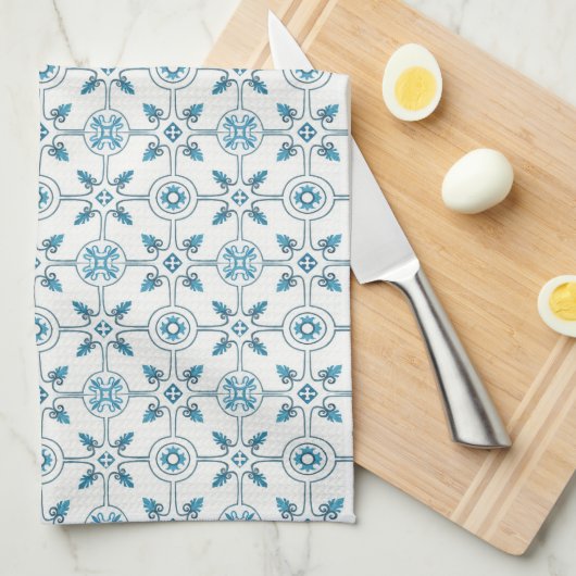Blue Moroccan Tegel Pattern Theedoek (Quarter Fold)