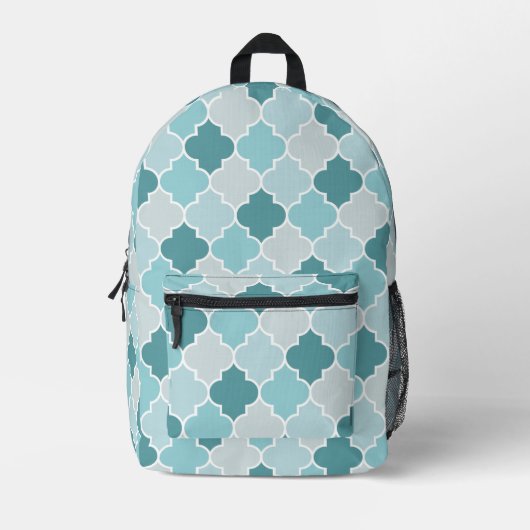 Blue Moroccan Trellis, Latticework, Quatrefoil Bedrukte Rugzak (Voorkant)