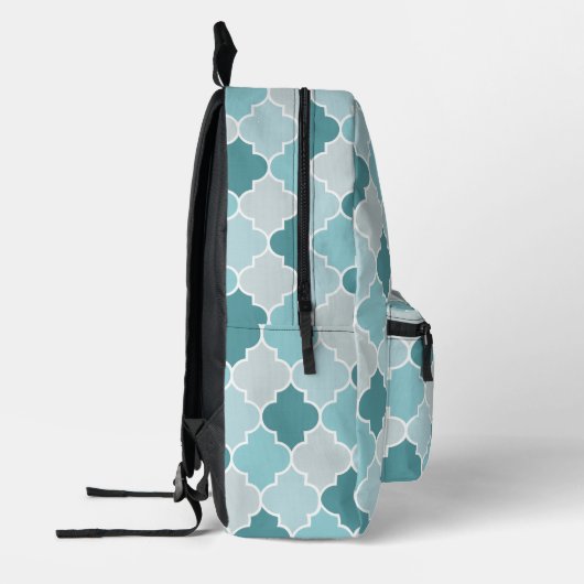 Blue Moroccan Trellis, Latticework, Quatrefoil Bedrukte Rugzak (Links)