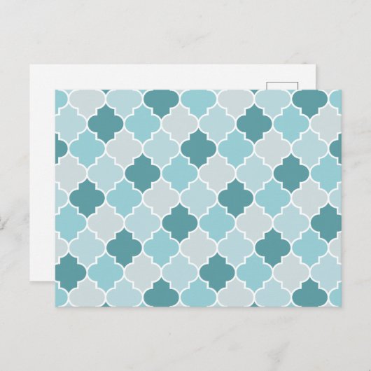Blue Moroccan Trellis, Latticework, Quatrefoil Briefkaart (Voorkant / Achterkant)