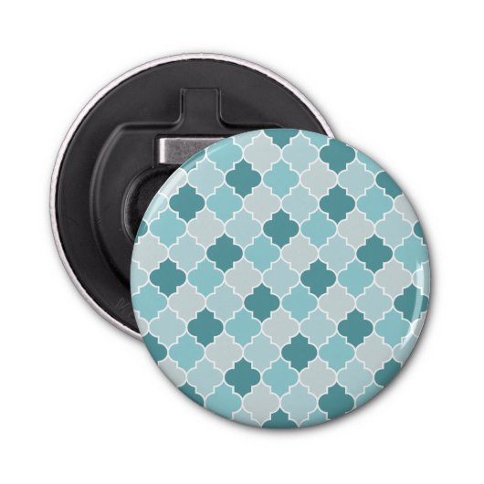 Blue Moroccan Trellis, Latticework, Quatrefoil Button Flesopener (Voorkant)