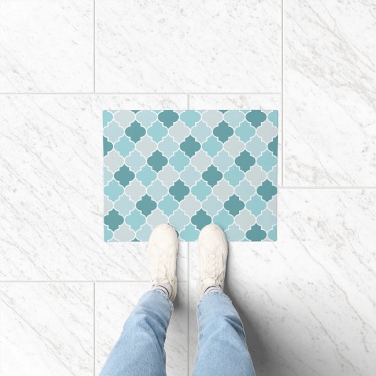 Blue Moroccan Trellis, Latticework, Quatrefoil Deurmat (Binnen)