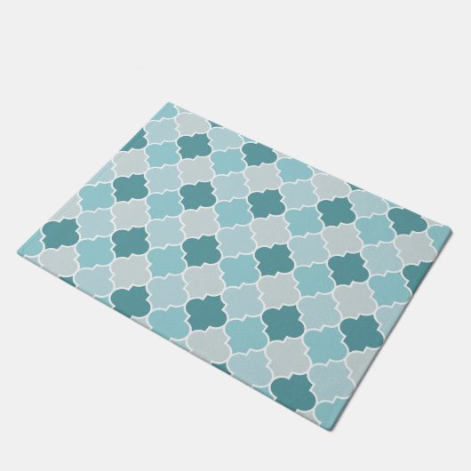 Blue Moroccan Trellis, Latticework, Quatrefoil Deurmat (Schuin)