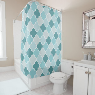 Blue Moroccan Trellis, Latticework, Quatrefoil Douchegordijn