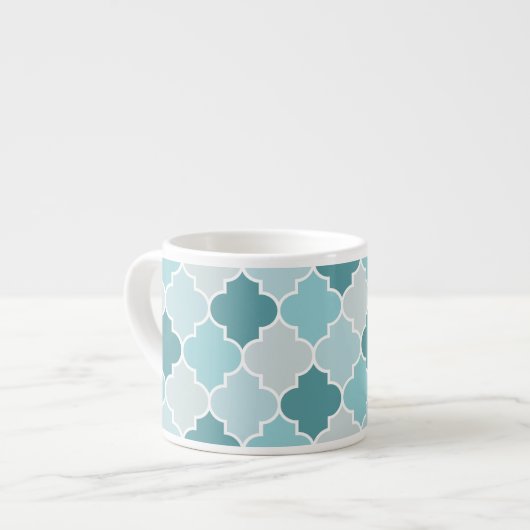 Blue Moroccan Trellis, Latticework, Quatrefoil Espresso Kop (Voorkant links)