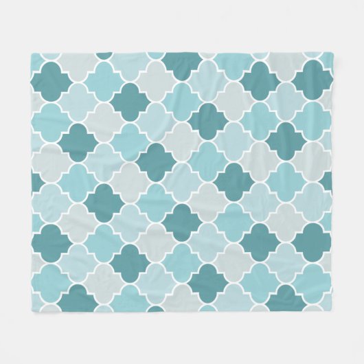 Blue Moroccan Trellis, Latticework, Quatrefoil Fleece Deken (Voorkant (Horizontaal))