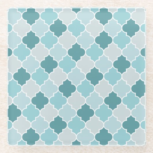 Blue Moroccan Trellis, Latticework, Quatrefoil Glazen Onderzetter (Voorkant)