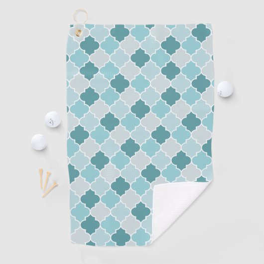 Blue Moroccan Trellis, Latticework, Quatrefoil Golfhanddoek (Insitu)