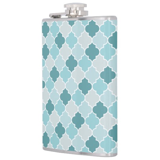 Blue Moroccan Trellis, Latticework, Quatrefoil Heupfles (Links)