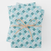 Blue Moroccan Trellis, Latticework, Quatrefoil Inpakpapier Vel (In situ)
