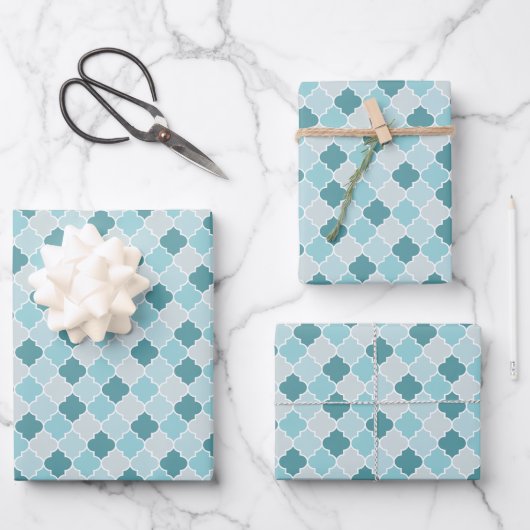 Blue Moroccan Trellis, Latticework, Quatrefoil Inpakpapier Vel (Voorkant)