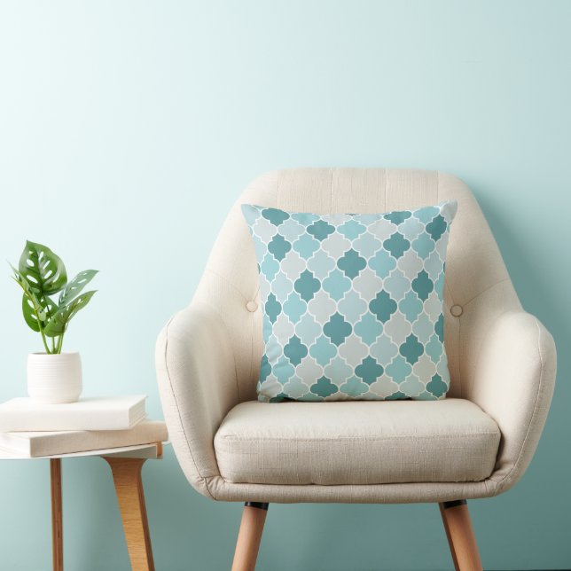 Blue Moroccan Trellis, Latticework, Quatrefoil Kussen (Stoel)
