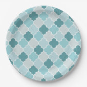 Blue Moroccan Trellis, Latticework, Quatrefoil Papieren Bordje (Voorkant)