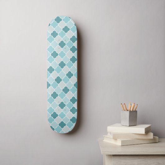 Blue Moroccan Trellis, Latticework, Quatrefoil Skateboard (Muurkunst)