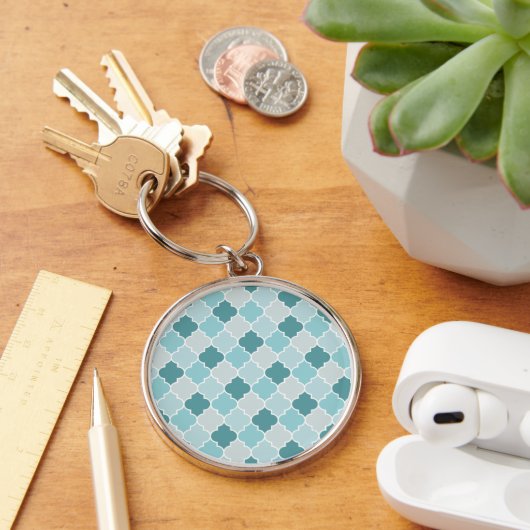 Blue Moroccan Trellis, Latticework, Quatrefoil Sleutelhanger (Bureau)