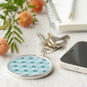 Blue Moroccan Trellis, Latticework, Quatrefoil Sleutelhanger (Zijkant)