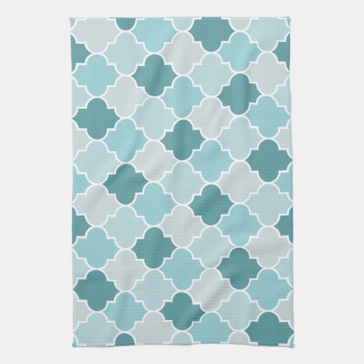 Blue Moroccan Trellis, Latticework, Quatrefoil Theedoek (Verticaal)