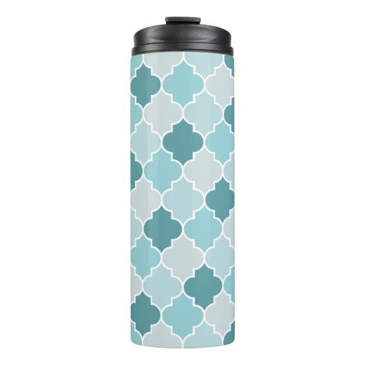 Blue Moroccan Trellis, Latticework, Quatrefoil Thermosbeker (Voorkant)