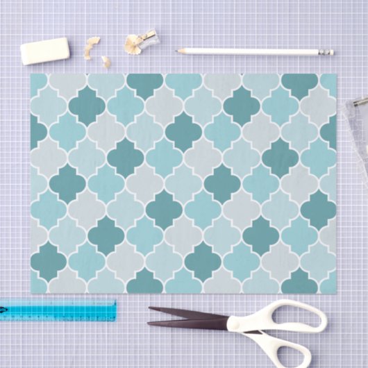 Blue Moroccan Trellis, Latticework, Quatrefoil Tissuepapier (Craft)