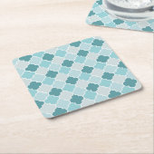 Blue Moroccan Trellis, Latticework, Quatrefoil Vierkante Kartonnen Onderzetter (Schuin)