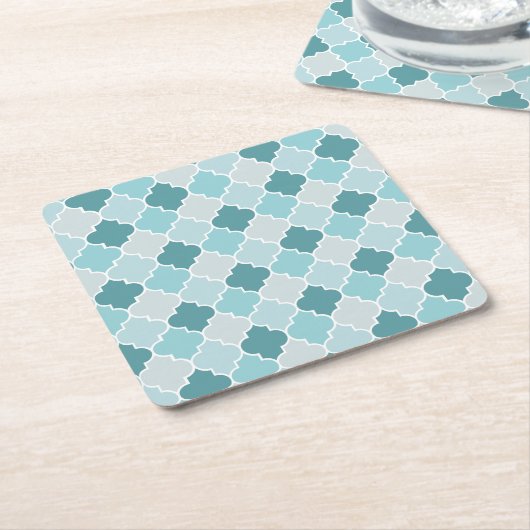 Blue Moroccan Trellis, Latticework, Quatrefoil Vierkante Kartonnen Onderzetter (Schuin)