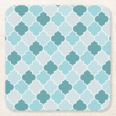 Blue Moroccan Trellis, Latticework, Quatrefoil Vierkante Kartonnen Onderzetter (Voorkant)