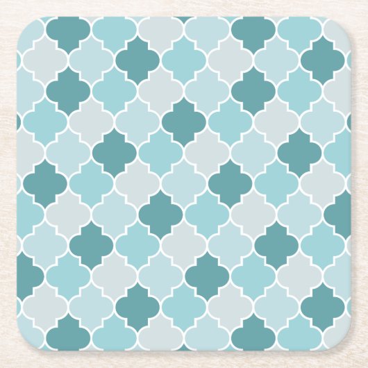 Blue Moroccan Trellis, Latticework, Quatrefoil Vierkante Kartonnen Onderzetter (Voorkant)