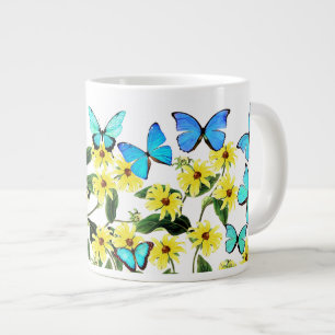 Blue Morpho Butterflies Coneflower Flowers Mok